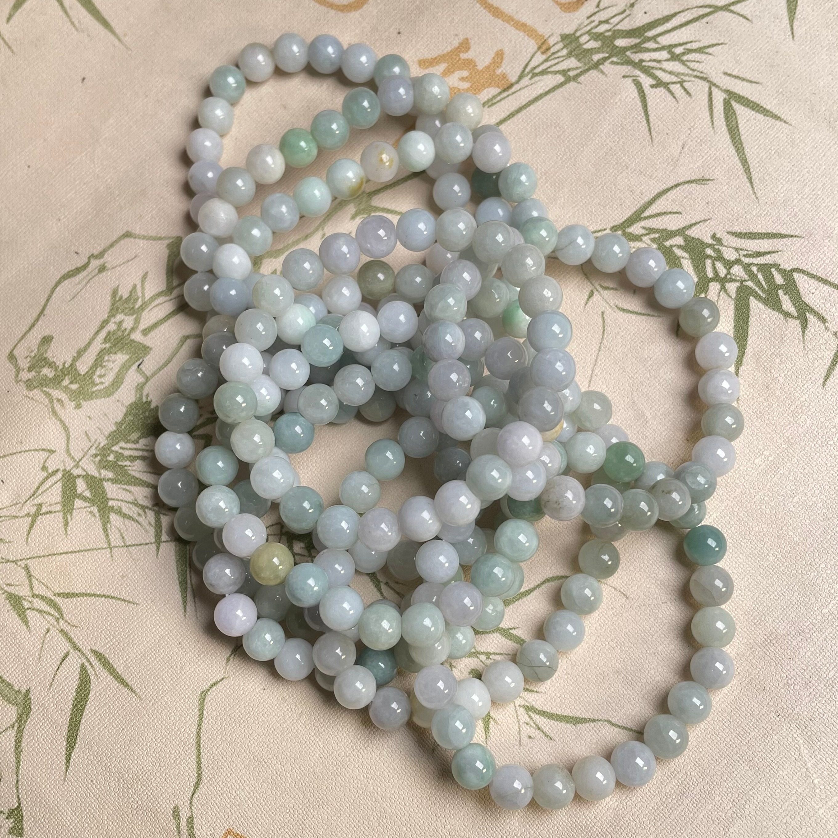 隆慈缘原矿翡翠源头直发A货翡翠8mm瑕疵手串五条不拆卖自费证书