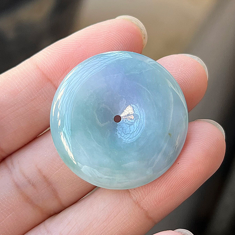 隆慈缘产地直销原矿紫罗兰春彩三彩平安扣吊坠缅甸翡翠挂件29毫米