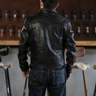 黑色门多萨做旧头层牛皮皮衣外套