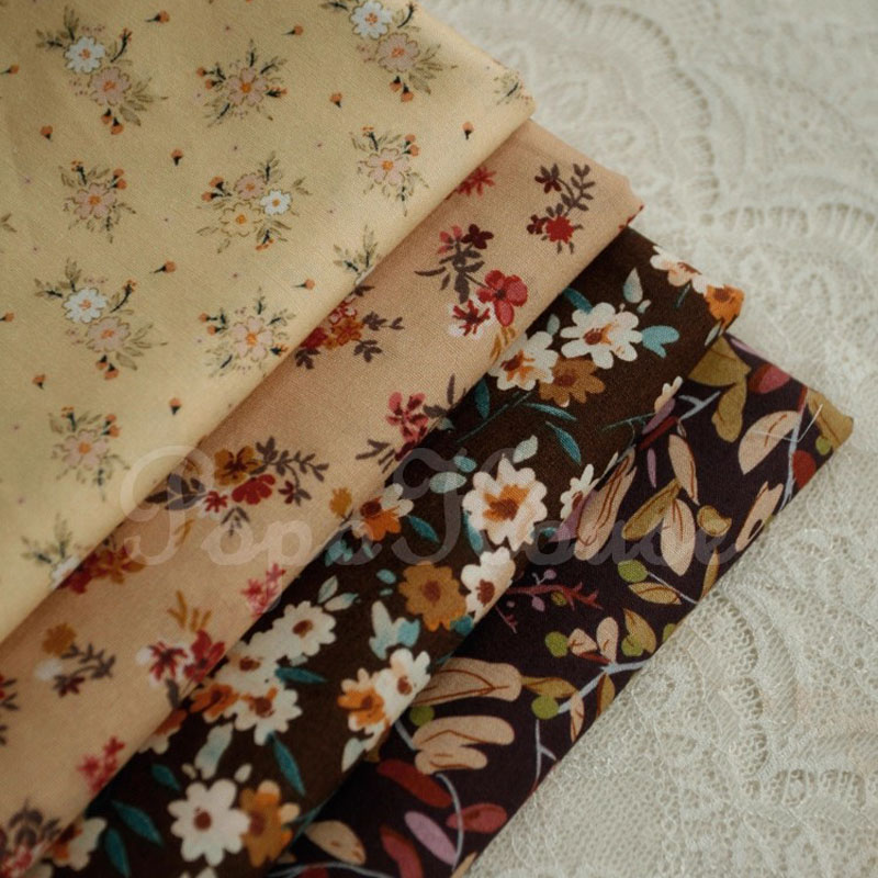 茶咖色小碎花棉布连衣裙服装面料