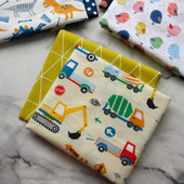 蓝骊布艺 儿童幼儿园床单被罩抱枕面料 卡通小汽车熊猫斜纹棉布料