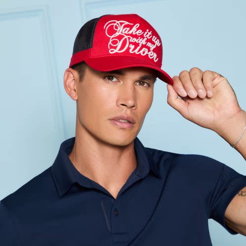 GFORE TAKE IT UP时尚黑红拼色刺绣网眼高尔夫球帽男士司机卡车帽
