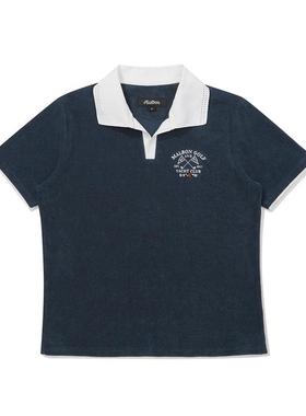 代购MALBON GOLF女士POLO衫透气舒适吸湿易打理深蓝色拼色领口