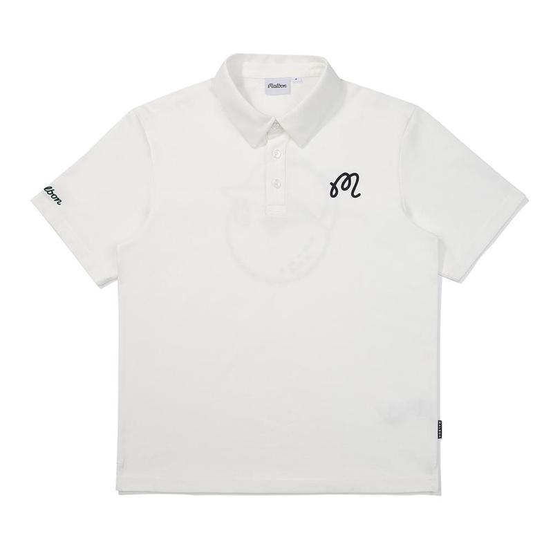 MALBON GOLF男士高尔夫运动POLO衫透气舒适日常穿搭白色棉