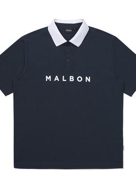 代购MALBON GOLF男士POLO衫透气舒适日常穿着简约设计深蓝色纯色