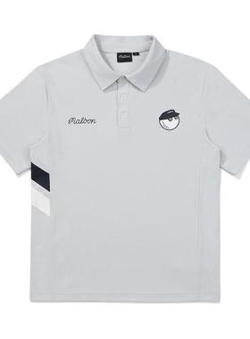 代购MALBON GOLF男士POLO衫透气吸湿轻便快干灰色聚酯纤维短袖