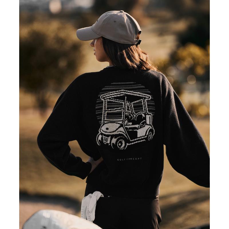 代购MACADE女士高尔夫运动毛衣高尔夫车图案休闲上衣棉羊绒混纺