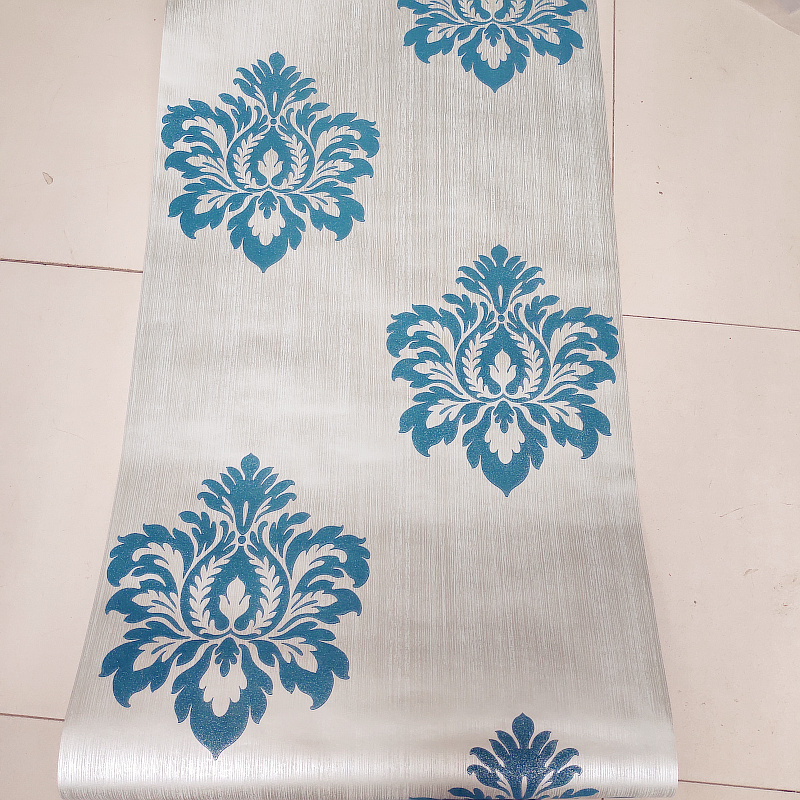 转行不干 库存清仓 进口纯纸墙纸蓝色大马士革客厅满铺背景墙壁