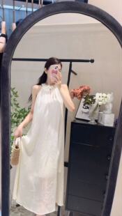 韩版ulzzang夏季新款法式气质时尚圆领围脖高腰显瘦吊带连衣裙女