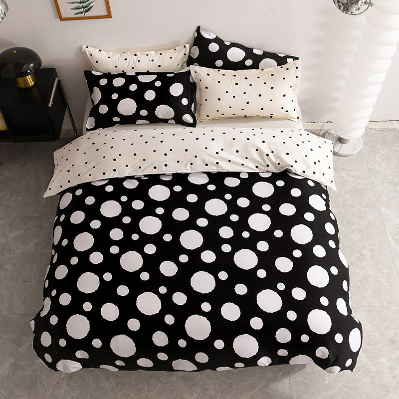 简单圆点黑白圆圈 单双人宿舍公寓被套床单可定做床笠款 年轮