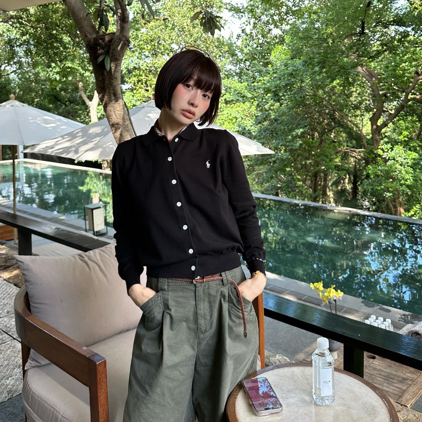 进口机织制丝巾翻领针织衫