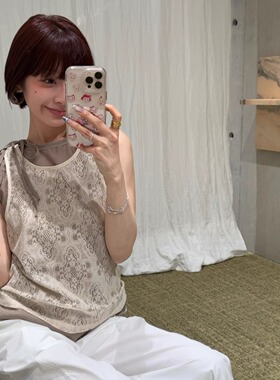 Monkey Studio 爱丽丝甜茶 真两件蕾丝+棉麻系带设计感背心上衣