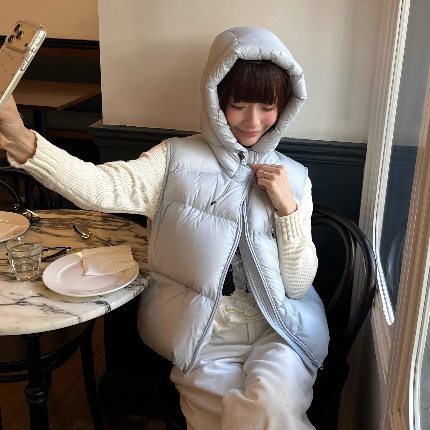 黑科技蓄热三防连帽泡芙羽绒马甲