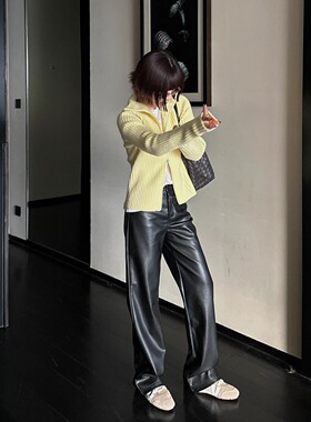 Monkey Studio「那个超A的姐姐」直筒显瘦显腿直小羊皮质感皮裤