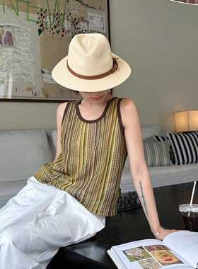 Monkey Studio 南法度假 镂空编织微透拼色无袖上衣 显瘦吊带背心