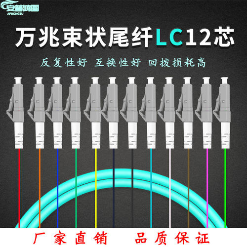 LC/UPC多模万兆光纤跳线12芯12色OM3束状尾纤光纤线1.5米 ODF托盘