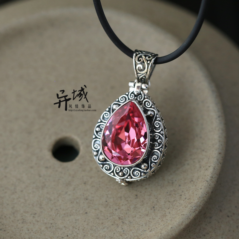 【信仰。】泰银925纯银手工饰品 托帕石/粉色水晶嘎乌盒项坠吊坠
