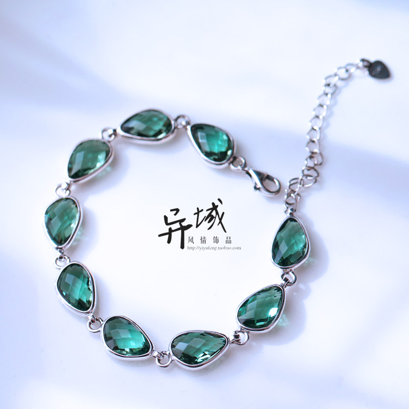 【潭水。】泰银S925纯银饰品小众设计透辉石水滴复古风女款手链