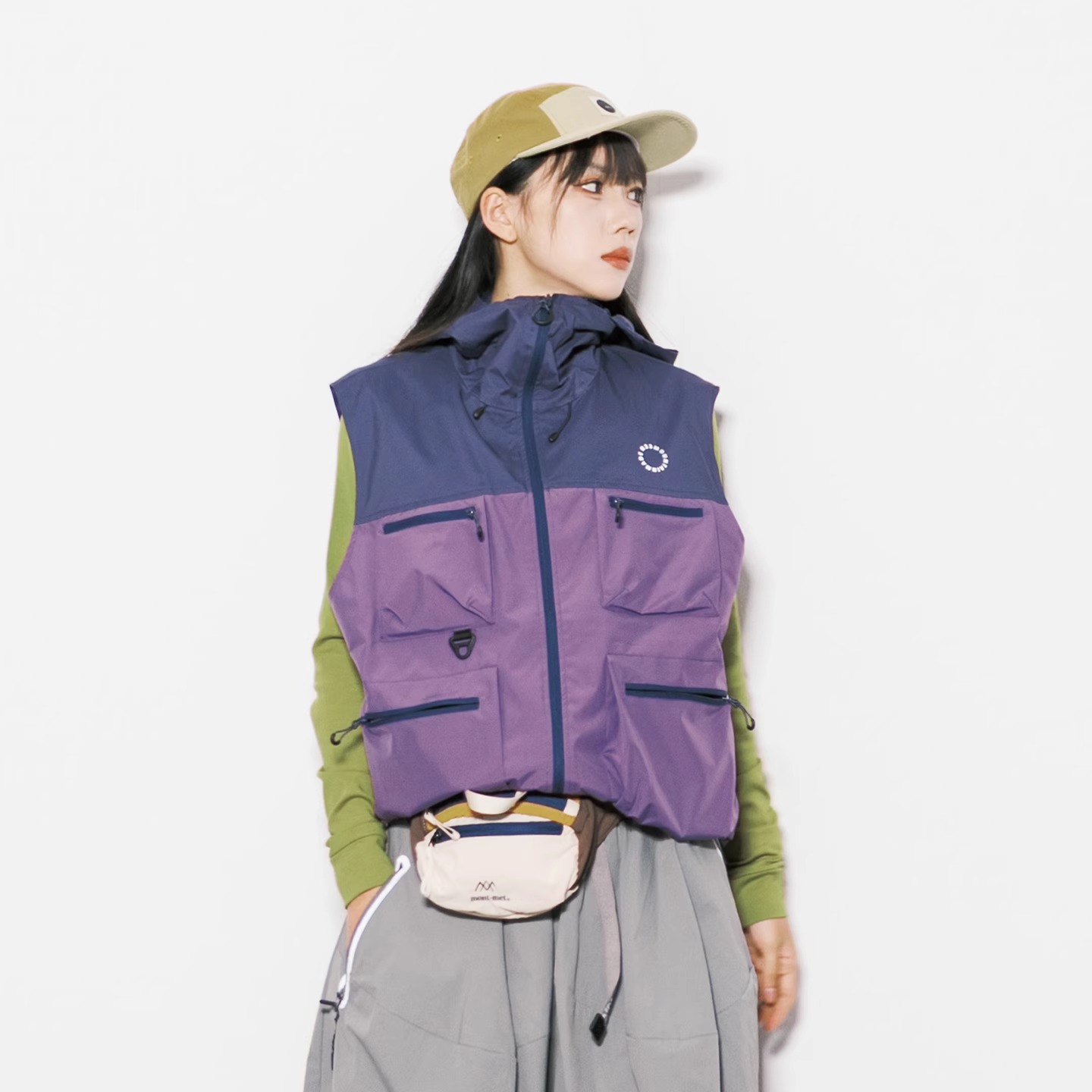 Eagle Vogue户外机能多口袋宽松徒步防风拼色连帽马甲外套