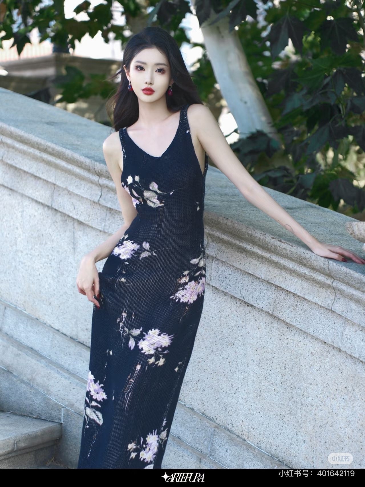 AP黑粉印花针织吊带裙秋冬长裙修身气针织连衣裙,女装/女士精品,连衣裙,淘宝优惠券,粉丝福利购,淘宝优惠卷