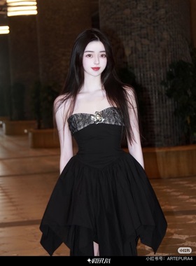 AP品牌撤柜连衣裙女红色印花花苞抹胸裙