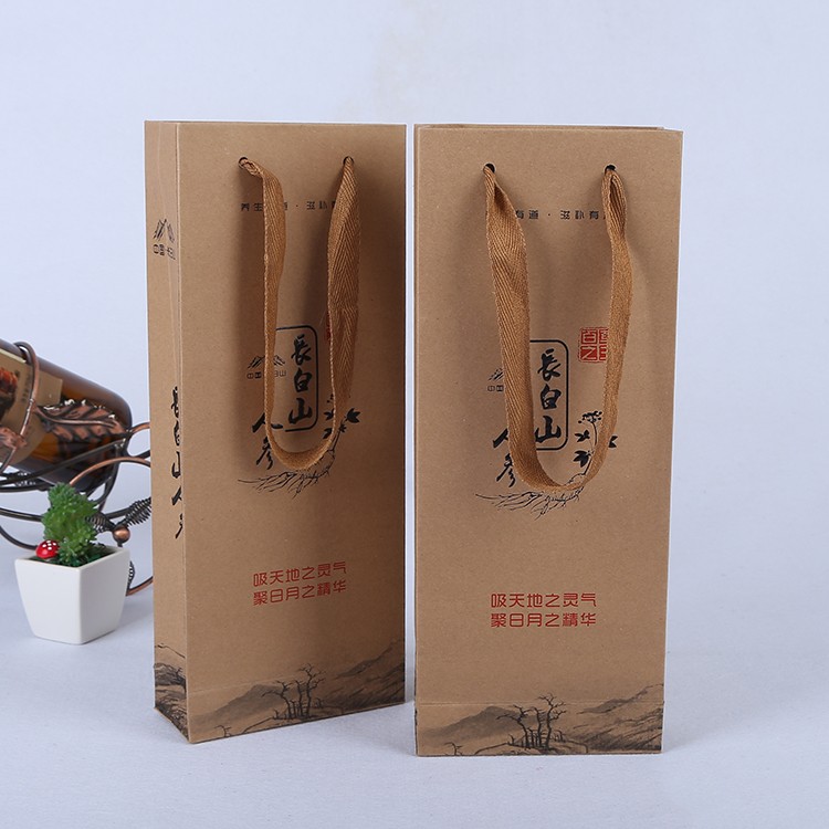 现货长白山人参手提袋滋补保健品包装袋子牛皮纸手拎兜包装盒单袋