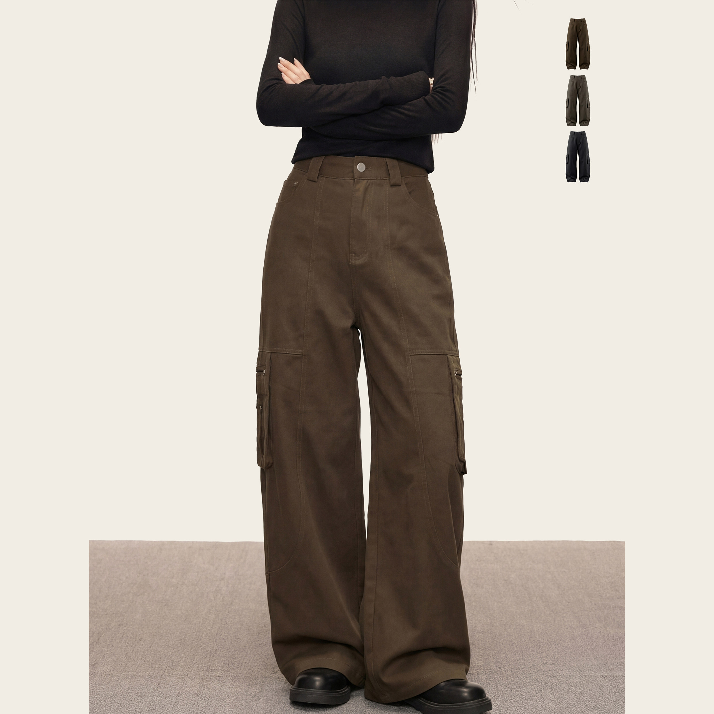 Ames 美式复古设计感【多口袋弯刀工装裤】春季宽松休闲长裤子女,女装/女士精品,休闲裤,淘宝优惠券,粉丝福利购,淘宝优惠卷