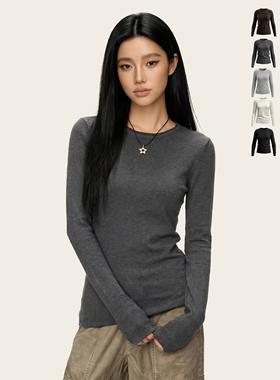 Ames 美式复古辣妹【羊毛内搭圆领打底衫】春季修身针织衫上衣女