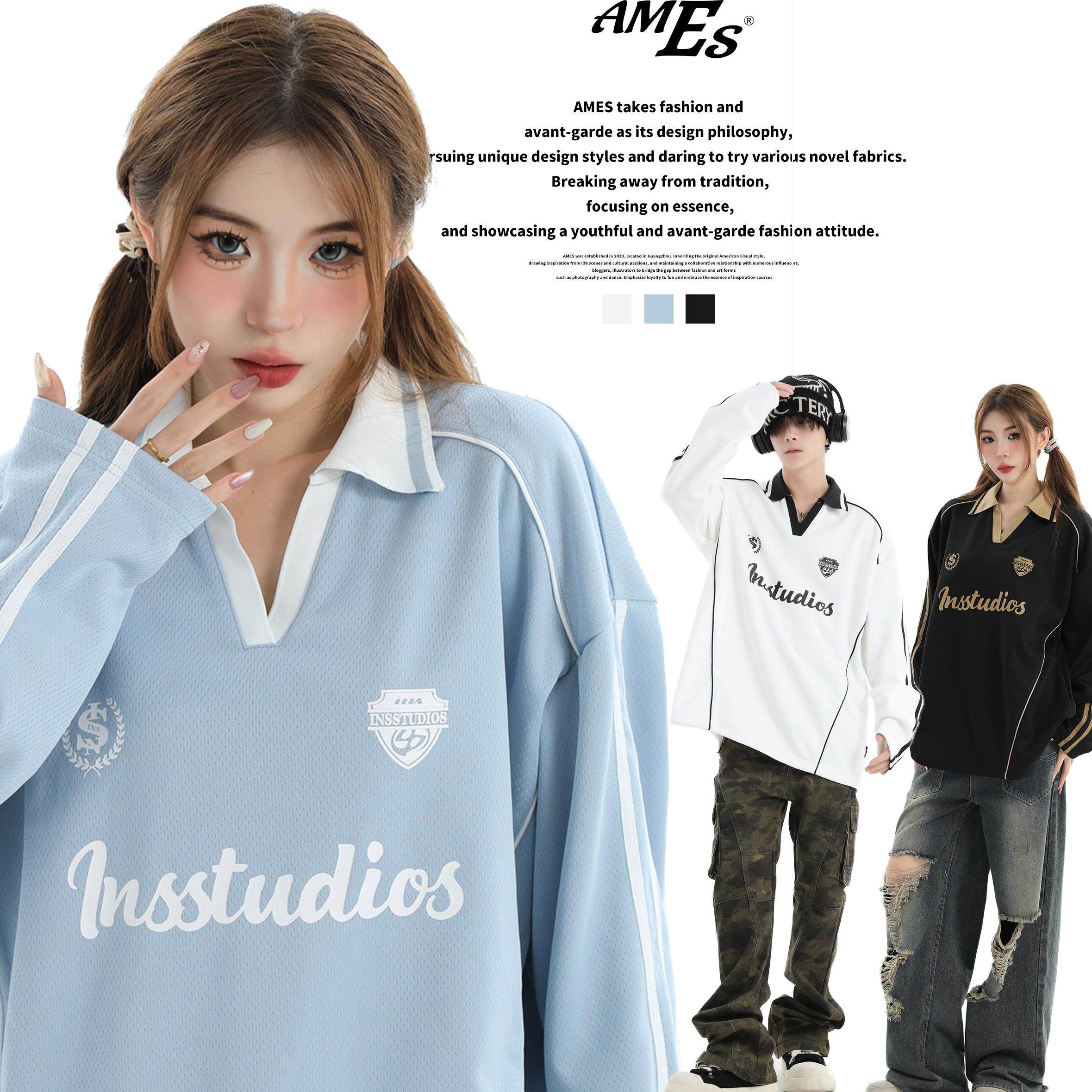 AMES撞色条纹V领卫衣