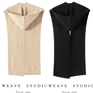 木兮100%纯山羊绒帽子围巾一体连帽披肩女针织围脖加厚护颈假领子