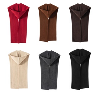 日常时髦叠搭100%山羊绒围巾一体连帽披肩女针织加厚护颈假领子