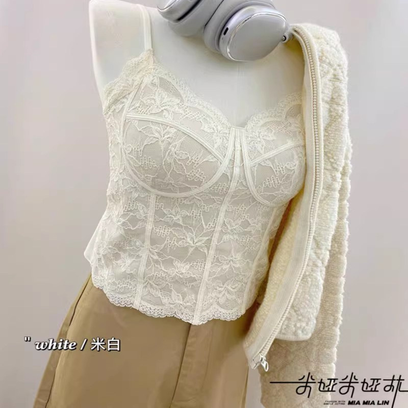 蕾丝吊带带胸垫内衣显瘦打底上衣