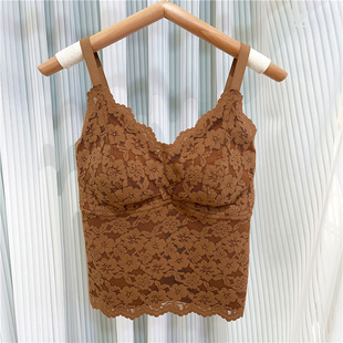 米娅林616内衣蕾丝羊绒磨毛保暖背心吊带V领固定一体杯打底上衣女