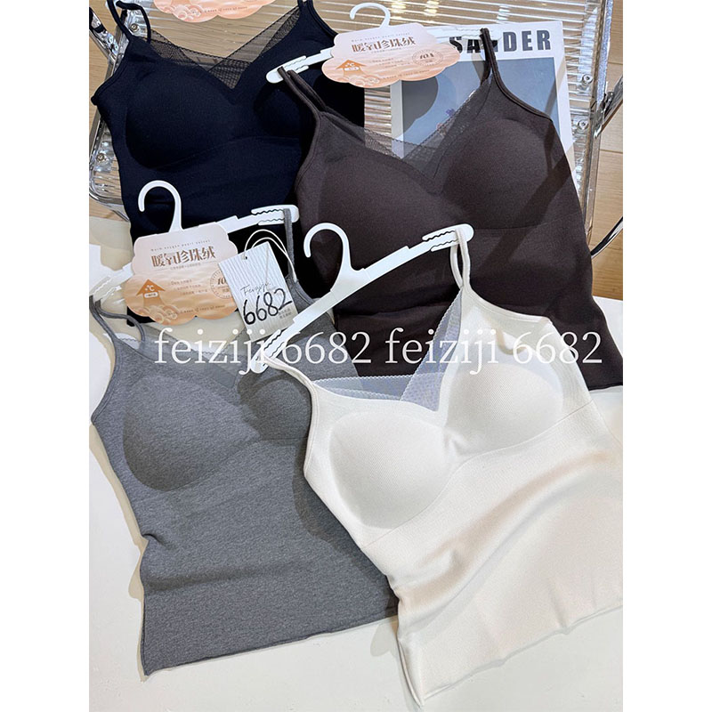 网纱蕾丝V领吊带背心女带胸垫女