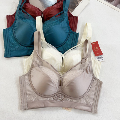 古妃1019缎面贵妇调整内衣女士无痕收副乳防下垂蕾丝聚拢上托文胸