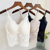 蕾丝美背吊带女性感V领一体杯聚拢内衣抹裹胸背后镂空打底背心潮
