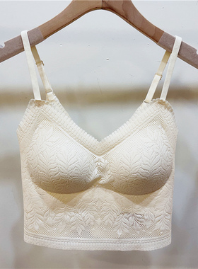 古妃34036浪漫蕾丝自带胸垫内衣女免文胸美背性感纯欲吊带小背心