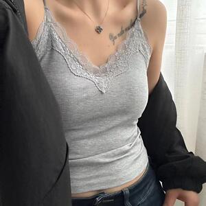 黛美芮蕾丝美背带胸垫吊带背心女外穿设计感内衣小众V领内搭上衣