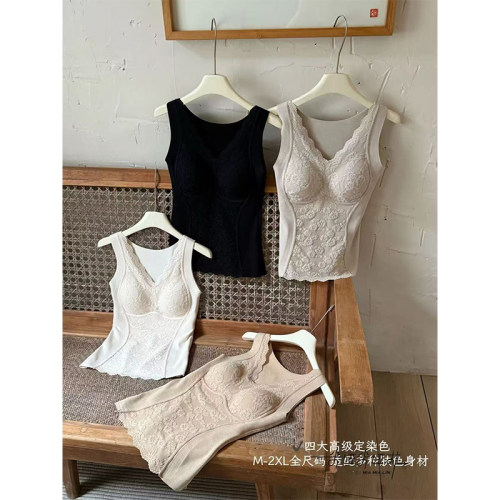 秋冬新款蕾丝宽肩带保暖背心女