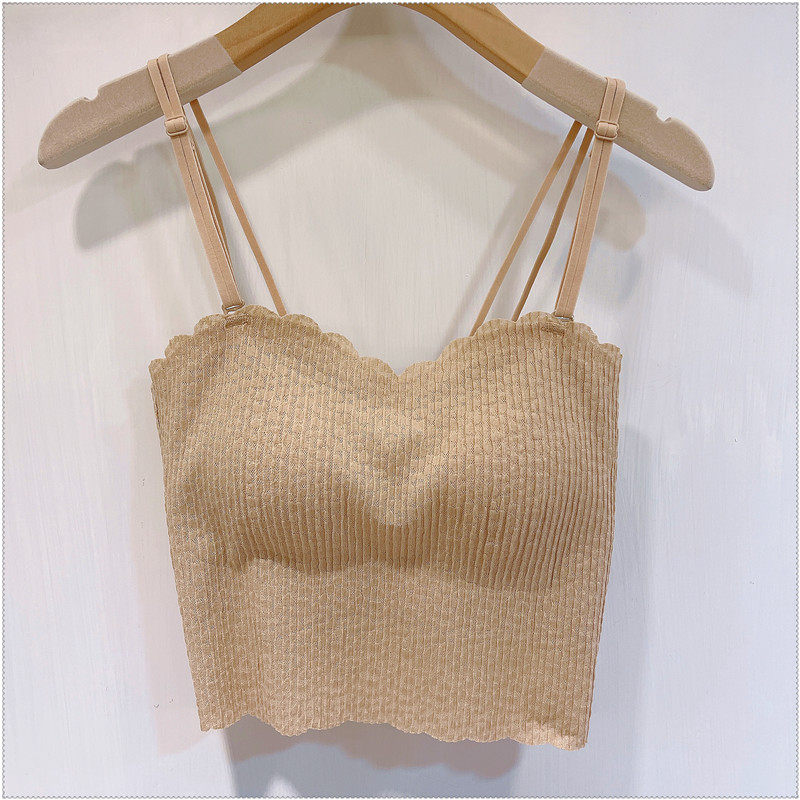 纯欲无痕网红美背小吊带抹胸女内搭打底外穿背心带胸垫乳胶内衣夏