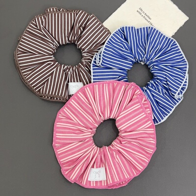 CL11韩国时髦条纹大肠发圈气质丸子头后脑勺马尾发绳女发饰头饰45