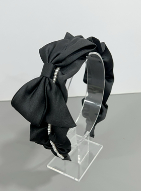 F3高级感气质黑色珍珠褶皱宽边发箍女头饰超仙复古头箍显脸小发饰