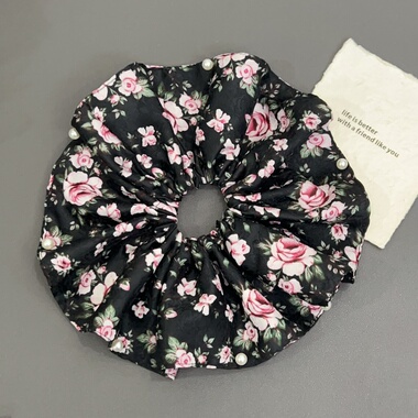 CL16韩版钉珠油画风发圈褶皱大号肠圈发大摆温柔气质碎花发饰566