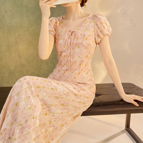 高级感印花苎麻长裙结婚度假仙女