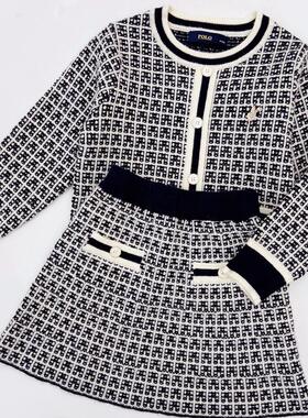 春秋季休闲中大童宝宝小香风洋气套装儿童时尚百搭圆领藏青73713