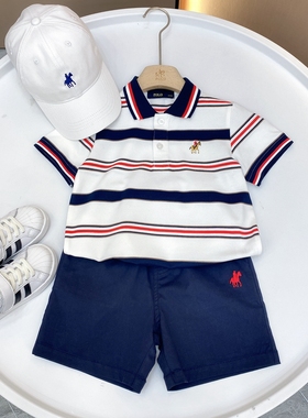 儿童休闲百搭翻领短袖T恤中大童宝宝条纹时尚洋气舒适棉半袖87602