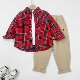加绒百搭红色衬衣86219 衬衫 秋冬季 中大童宝宝休闲翻领格子长袖