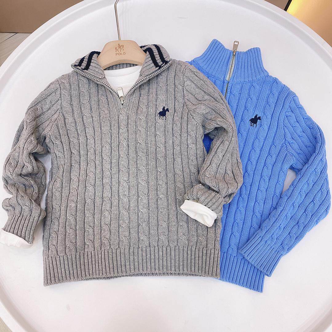 中大童男宝半高领针织毛衫纯色麻花编织秋冬套头针织线衫百搭休闲