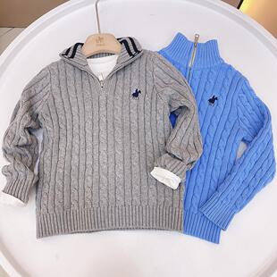 中大童男宝半高领针织毛衫 百搭休闲 纯色麻花编织秋冬套头针织线衫