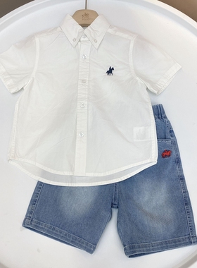 中大童宝宝休闲净色翻领尖领夏季短袖衬衫百搭儿童洋气开衫87213